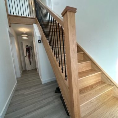 Oak & teardrop iron spindle staircase renovation