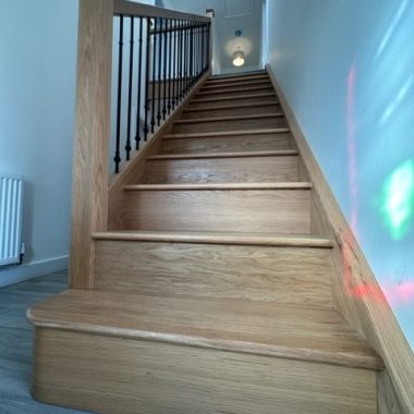 Oak & teardrop iron spindle staircase renovation
