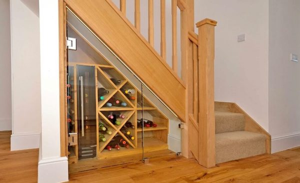 Glass staircase and wine storage